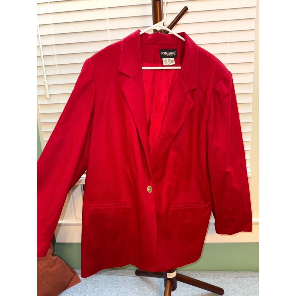 VINTAGE Sag Harbor 90s Blazer Womens 18W Red Button Pure 100% Wool